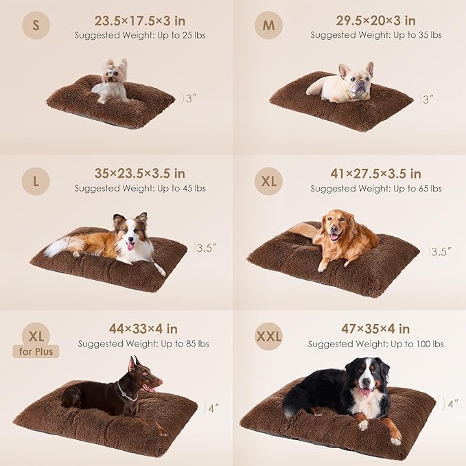 EHEYCIGA Fluffy Dog Crate Bed for Small Dogs, Plush Faux Fur Crate Pad, Calming Anti Anxiety Small Dog Bed, Washable Soft Warm Mat with Non-Slip Bottom, Coffee