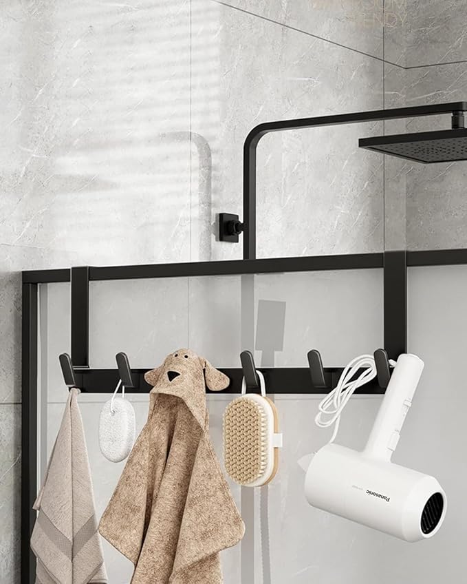 CHAUNCEY HOME Over The Door Hooks Hanger, Heavy Duty Rack for Winter Coat, Fits 1 3/8" Doors, L7U - Bathroom Accessories and Towel Organizer Holder, Matte Black