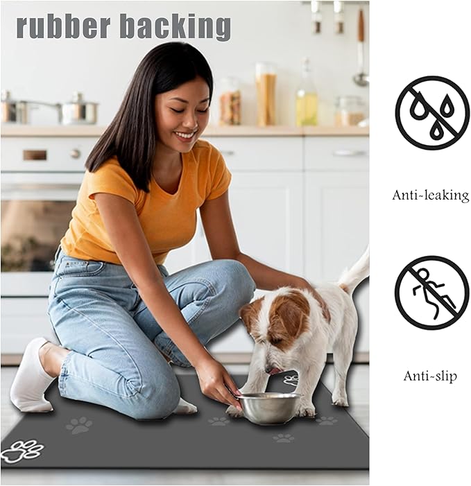 Large Pet Feeding Mat,Super Absorbent Pet Mat,Quick Dry Cat & Dog Water Dispenser Mat,No Stains Non Skid Pet Food Mat for Food and Water Bowl,Easy to Clean Pet Placemats(36"x16" Dark Gray)