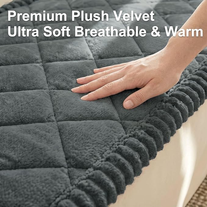 Smiry Fuzzy Couch Cover for Dogs, Non Slip Washable Pet Sofa Cover, Scratch Proof Hair Resistant Plush Sofa Slipcover, Pet Friendly Couch Cushion Protector for Cat, Dark Grey, 27.6" x 47"