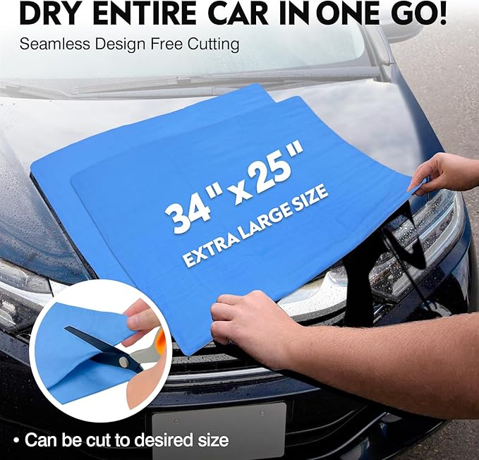 ARTIPOLY Premium Extra Large Shammy Cloth for Car Drying 2pk (34”x25”)-Super Absorbent XL Chamois Towel for Car-Reusable Shammy Towel for Car, Bathroom,Pets, Dust Remove, No Spots/Streak/Scratch