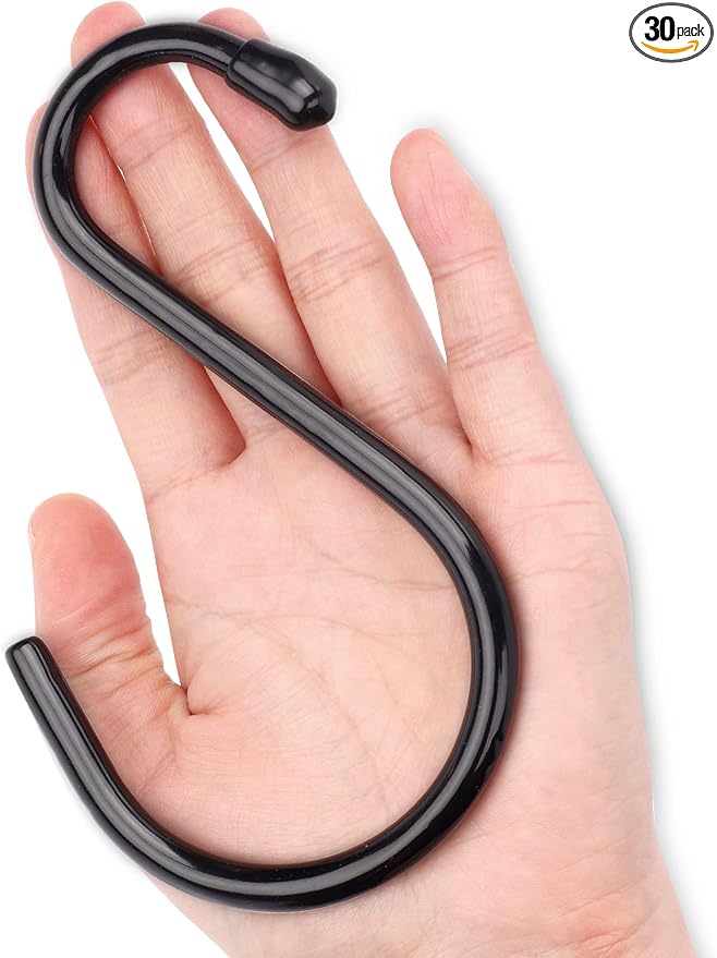 Antimbee 30 Pack Large S Hooks, 5.5 inch Vinyl Coated Heavy Duty S Hooks, S Hanger Closet Hook, Black Rubber S Hook for Hanging Plants, Garden Tools, Clothes, Jeans, Pot Pan