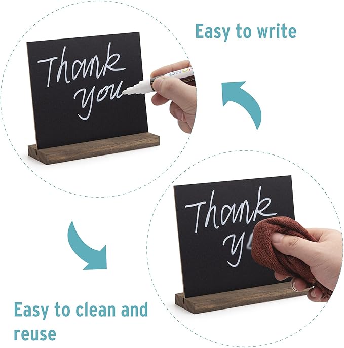 ONUPGO Chalkboard Signs - 5x6 Inch Double Side Mini Tabletop Chalkboard Sign with Stands, Set of 6 - Decorative Vintage Woode Chalkboard Table Signs Small Message Chalk Board Sign