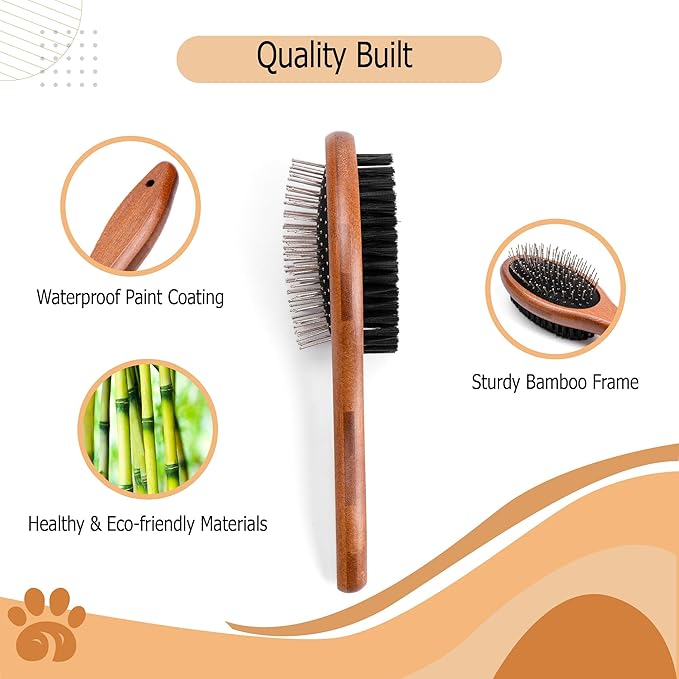 Wagably Double-Sided Pet Slicker Brush for Dogs and Cats - Professional Grooming Comb with Pins and Bristles - Ideal for Long and Short Hair - Shedding and Tangle Removal - Durable and Gentle Brush