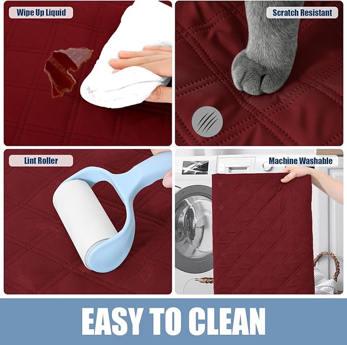 Smiry Waterproof Dog Bed Cover Pet Blanket, Soft Washable Dog Blanket for Furniture Bed Couch Sofa Reversible, Checkered (30"x53", Wine Red/Wine Red)