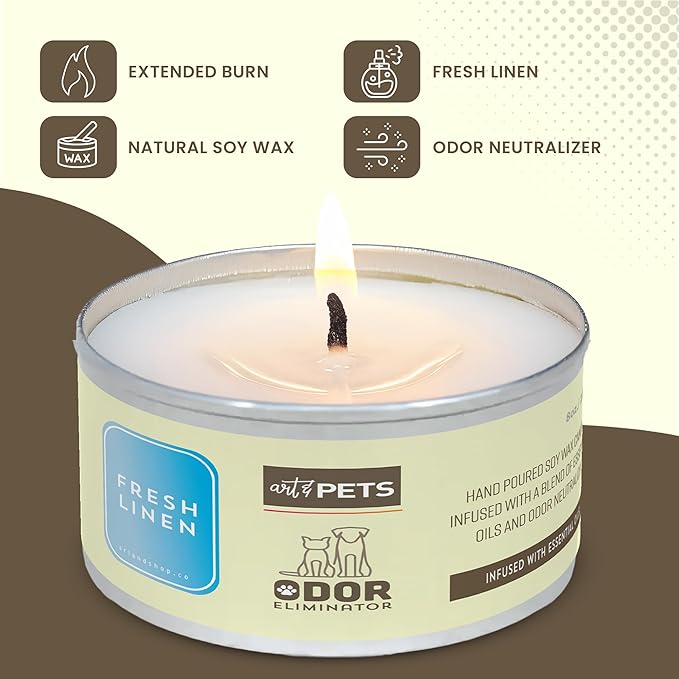 Art & Pets Pet Odor Candles Odor Eliminator Dogs and Cats Long-Lasting 72-Hour, Burn Natural Soy Wax with Refreshing Scent, Scented Candle to Remove Pet Smells (Lemon Grass)