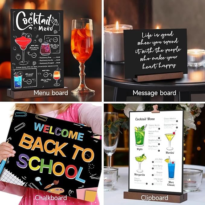 Tabletop Chalkboard with Wood Stand - 3 Pack, 8 x 12 Inch Double Sided Blackboard Food Signs Menu Message Boards for Coffee Bar, Lemonade Stand, Party Decoration - Vertical Back