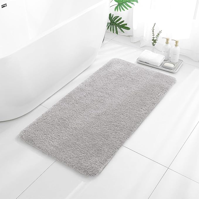 Light Gray Bathroom Rugs 24"x48" – Long Plush Non-Slip Bath Mat, Absorbent & Washable Microfiber Runner Rug – Perfect for Tub, Sink, or Washroom