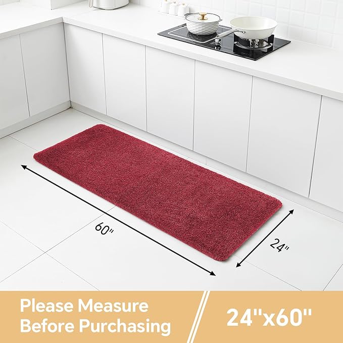 Red Bathroom Rugs Runner 24"x60" - Long Large Bath Mat, Soft Non Slip Absorbent Microfiber Bathroom Rug, Washable Plush Floor Mat - Perfect for Bedside, Kitchen or Vanity Area