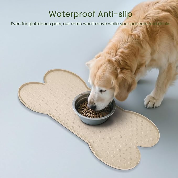 Dog Food Mat Anti-Slip Silicone Dog Bowl Mat Thicker Pet Placemat Waterproof Cat Feeder Pad with Raised Edge Puppy Kitten Feeding Mats Suitable Small Medium-Sized Dogs Cats Eating Tray