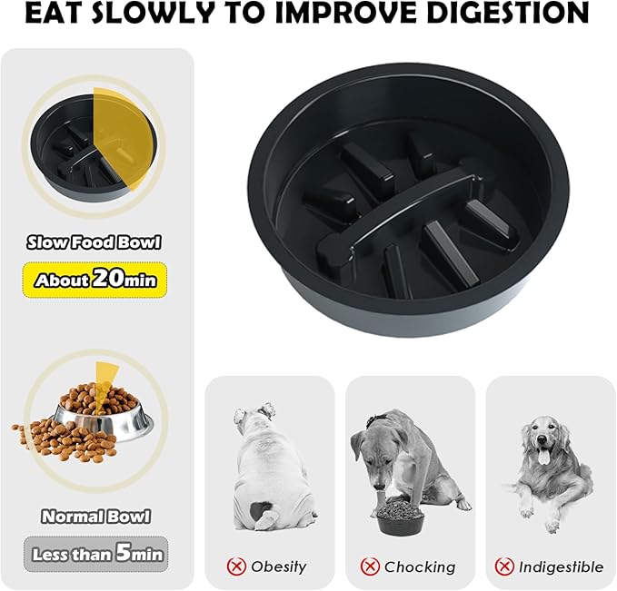SHAINFUN Elevated Dog Bowls with Slow Feeder & Mat for Medium and Large Dogs, 16" Tall Adjustable Wooden & Metal Raised Dog Bowl Stand, 2 Stainless Steel 58oz Bowls for Food & Water