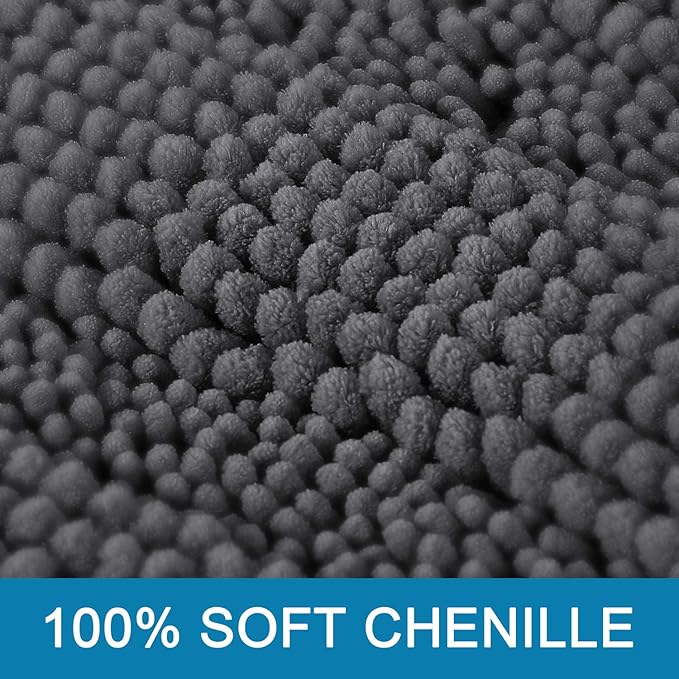 H.VERSAILTEX Bath Rugs for Bathroom Non Slip Bath Mats Extra Thick Chenille Striped Rug 20" x 32" Absorbent Non Skid Fluffy Soft Shaggy Washable Dry Fast Plush Mat for Indoor, Bath Room, Tub - Grey