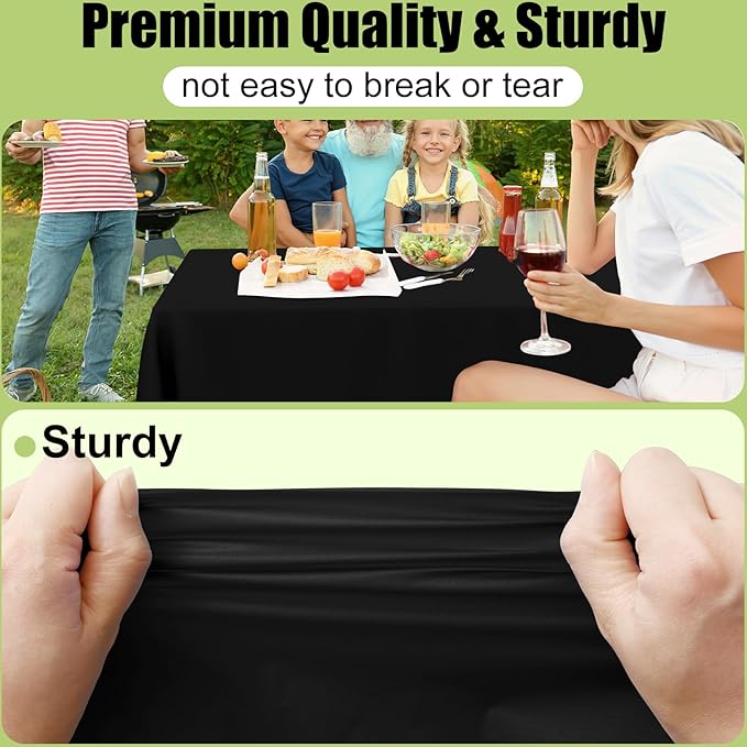 Smiry Disposable Table Cloth 12 Pack, 54 x 108 Inch Waterproof Plastic Tablecloth, Decorative Rectangle Table Covers for Party, Birthday, Picnic, Black
