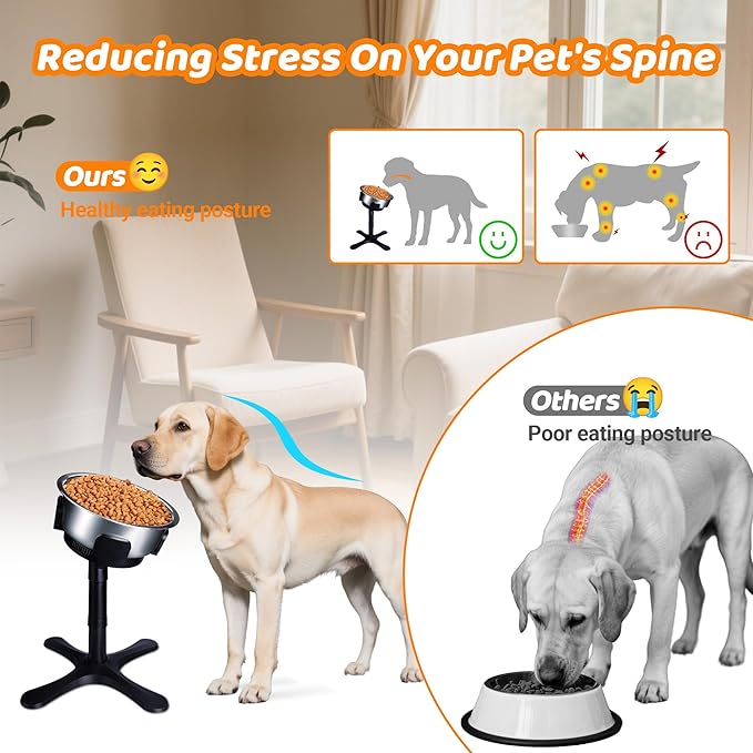 Elevated Dog Bowl, 3 Adjustable Stand Heights and Width, Non-Slip Foot Mats, Tilting Raised Dog Bowls for Small, Medium and Large Dogs Breed (1 Pack), Black