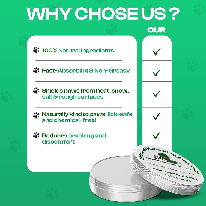 Dog Paw Balm - All Weather Paw Balm Dogs Lick Safe - Natural Argan Grape Seed Olive Oil - Protects Moisturizes Heals Dry Cracked Paws Nose Elbow - 1.69 oz