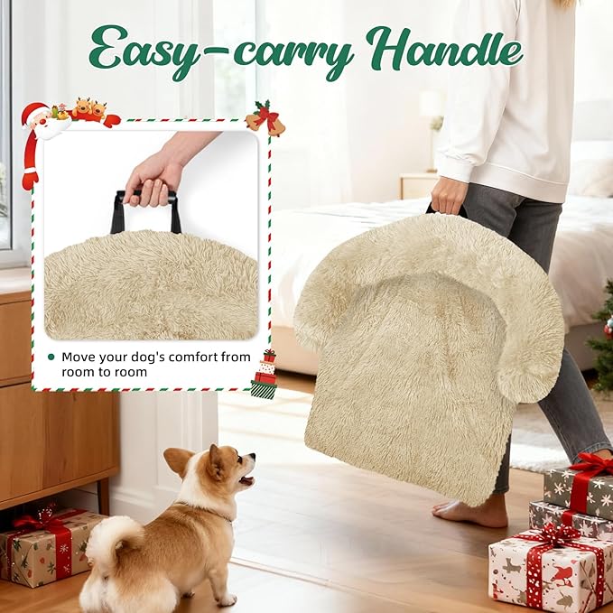 GGIB Calming Dog Bed Christmas Throw Blanket Fluffy Plush Dog Mat for Furniture Protector Decoration Holiday Throw for Sofa Couch Cover for Large Medium Small Dogs Cats (Medium, Beige)