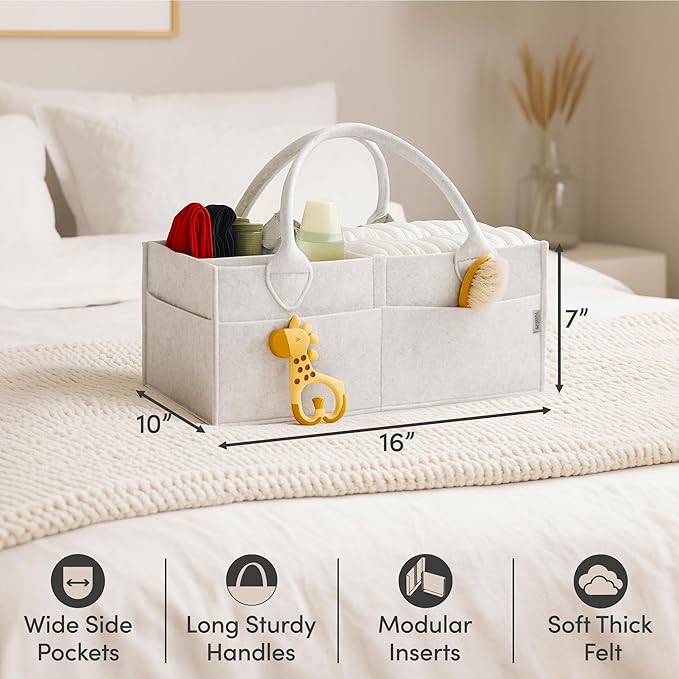 PUTSKA Baby Diaper Caddy Organizer - Nursery Storage Basket for Diaper Station, Baby Basket Shower List and Registry Gift Must-Haves, Newborn Essentials, Nursery Decor for Boy or Girl - White, XL