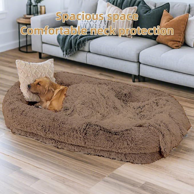 Human Dog Bed - Extra Large Dog Bed for Humans,71''x45''x12'' 、 Giant Cuddle Pillow Pet Lounger, Super Soft Plush Orthopedic Floor Cushion for Adults, Kids, Pets - Washable Cover, Khaki.