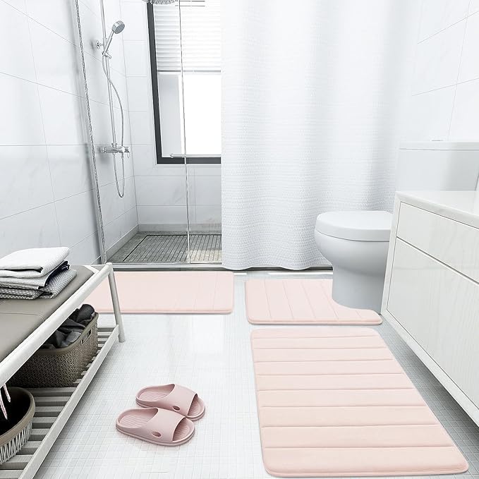 Buganda Memory Foam Bath Mat, 47" x 24", Ultra Soft and Non-Slip Bathroom Rugs, Water Absorbent and Machine Washable Bath Rug Runner for Bathroom, Shower, and Tub, Pink