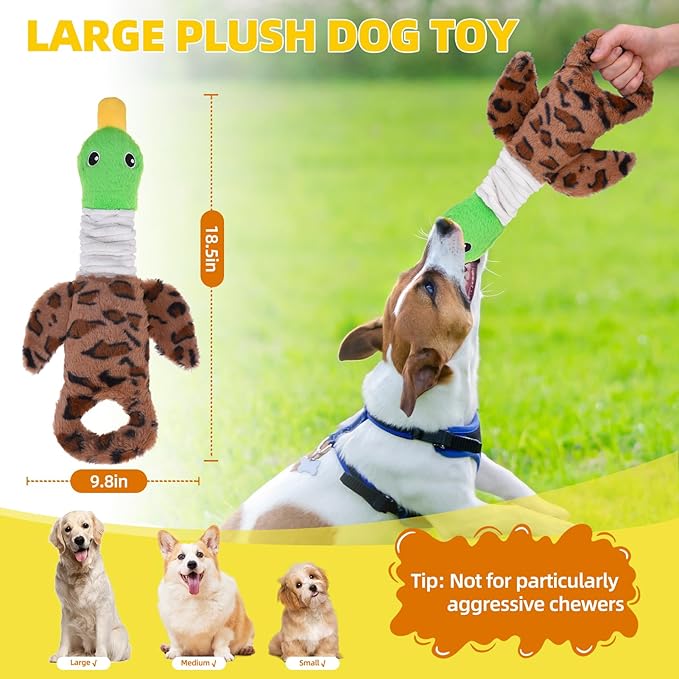Mihachi Squeaky Dog Toys, Plush Stuffed Puppy Toys with Crinkle Paper-Tug of War Dog Toys for Small, Medium and Large Dogs Duck Interactive Squeaky Pet Toys to Keep Them Busy, Wild Duck