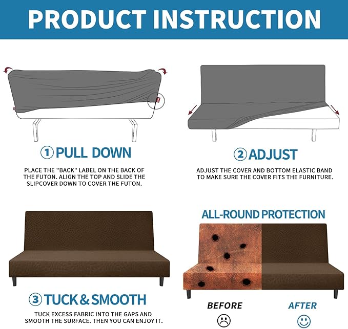 ZNSAYOTX Fashion Futon Cover (67"-82") Stretch Fit Armless Sofa Bed Slipcover, Universal Foldable Sofa Mattress Protector Full Queen Size, Irregular Plaid Texture Jacquard Futon Protector (Coffee)