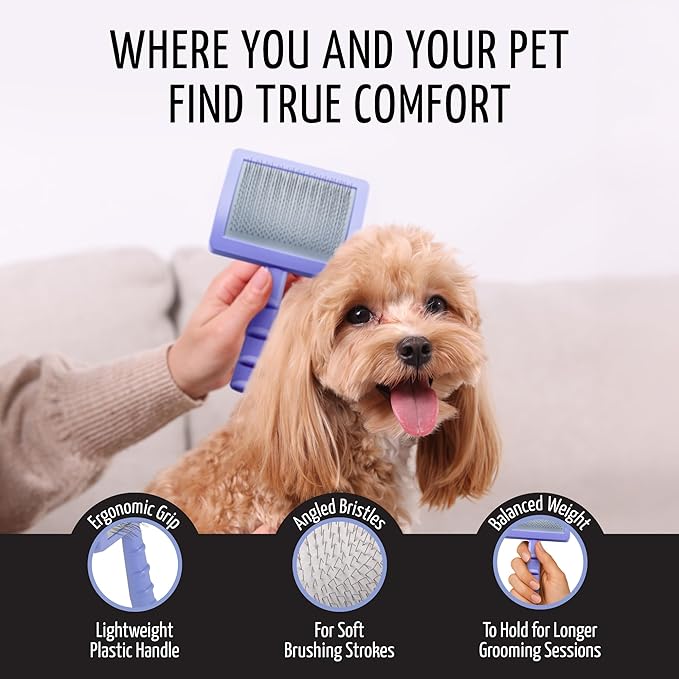 Tauro Pro Line Dog Slicker Brush for Shedding - Removes Undercoat, Tangles Short, Wavy & Long Hair - Pet Brush for Dogs & Cat Grooming, Non-Slip Grip, Soft Pin (Size L - Purple)