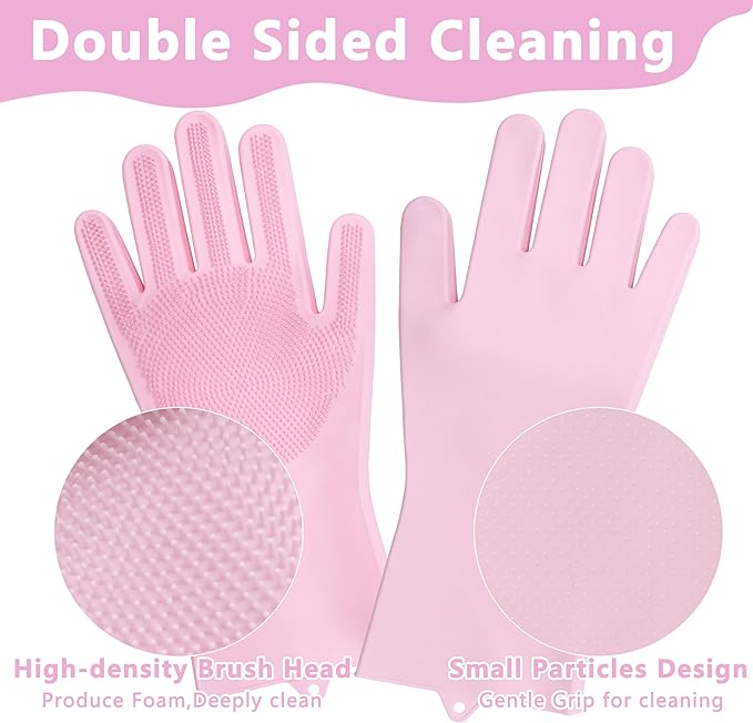 Maiiu Pet Grooming Gloves—Heat Resistant Dog Washing Gloves with High-Density Teeth, Dog Bath Scrubber with Enhanced Five Finger Design, Silicone Gloves for Dogs and Cats Bathing, Massage (Pink)