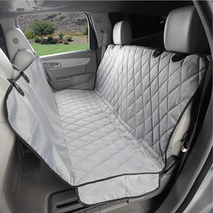 4Knines Dog Backseat Cover with Hammock for Cars, SUVs, and Trucks – Waterproof Layers, Nonslip Seat Protector, Durable Nylon Clips, K9 Shield with Heavy Duty Thread, (Regular, Grey)