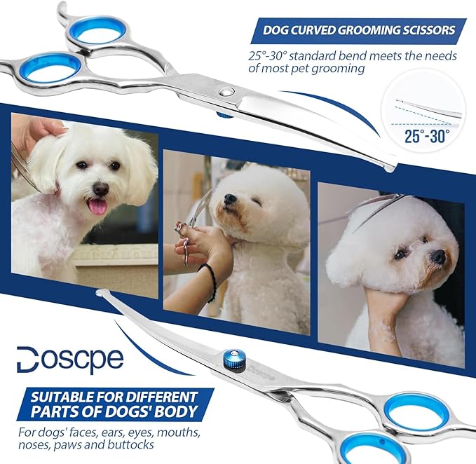 Doscpe 6 in 1 Professional Dog Grooming Scissors Set Pet Hair Cutting Shears Kit, Stainless Steel with Safe Rounded Tips for Dog Cat Other Animals, Right Left Handed