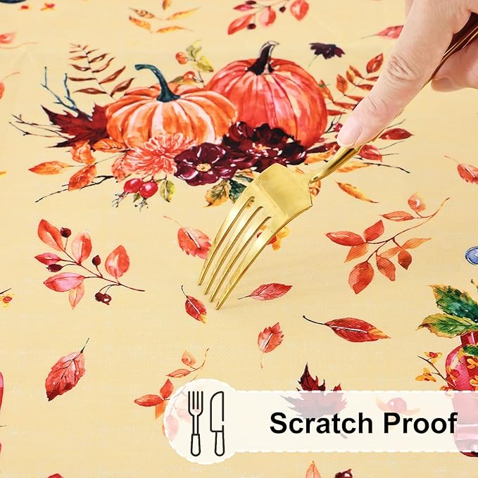 misaya Rectangle Vinyl Tablecloth, Fitted Table Cover, Waterproof, Elastic Edge, Flannel Backing, Plastic Table Cloth Fit 8 Foot Folding Tables for Fall, Thanksgiving (Pumpkin Truck, 30x96 inch)