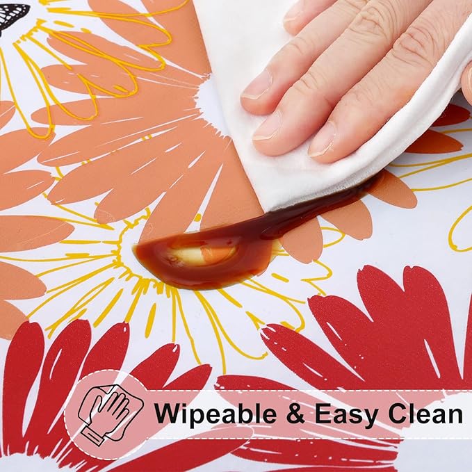 misaya Rectangle Vinyl Tablecloth, Fitted Table Cover, 100% Waterproof, Elastic Edge, Flannel Backing, Table Cloth Fit 6 Foot Folding Tables for Picnic, Outdoor (Red Daisy, 30x72 inch)