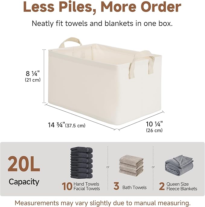 StorageWorks Closet Storage Bins, Storage Baskets for Shelves, Closet Organizers and Storage Bins with Metal Frame, Handles, Beige, Cool Silky Fabric, 2-Pack