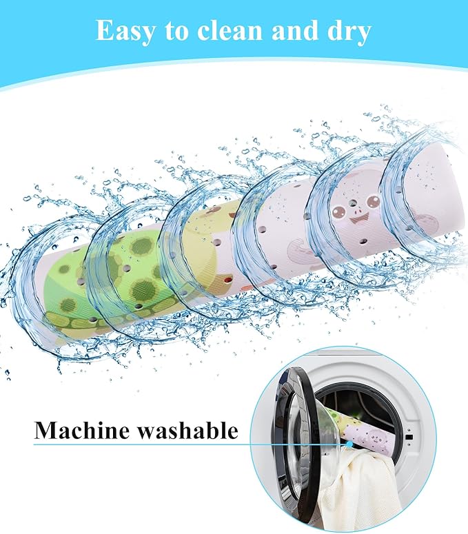 Bath Mat for Tub Non Slip, Machine Washable Anti-Slip Cartoon Baby Bathtub Shower Mat with Drain Holes and Suction Cups for Toddler & Kids, 40 Inch x 16 Inch, Pink Sea Animals
