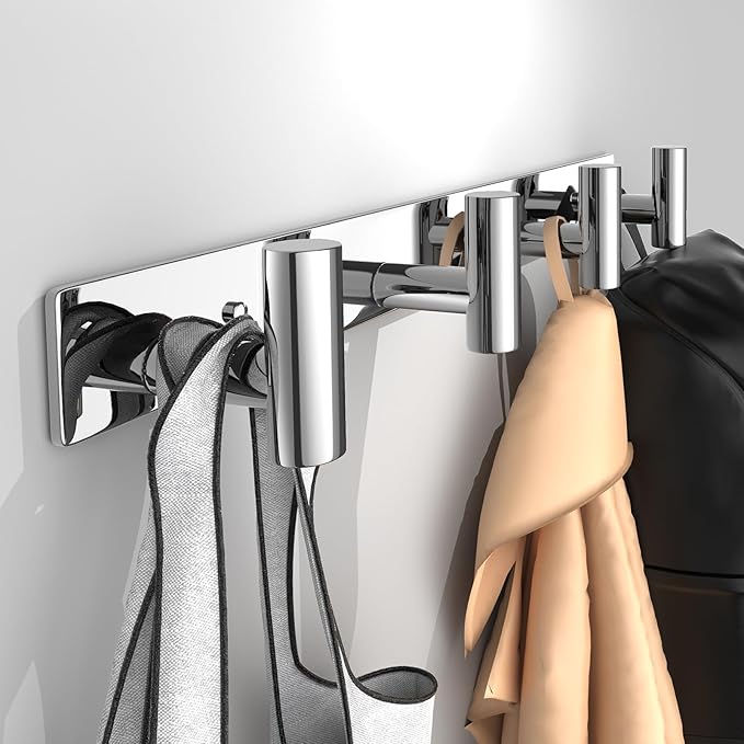 VINHOLD Wall Mounted Coat Rack-4 Hooks, Heavy Duty Stainless Steel Wall Hooks for Towel Coat Bag, Hat Rack Coat Hanger Coat Hooks Towel Racks for Bathroom Entryway Kitchen Hotel (Glossy, 1 Pack)