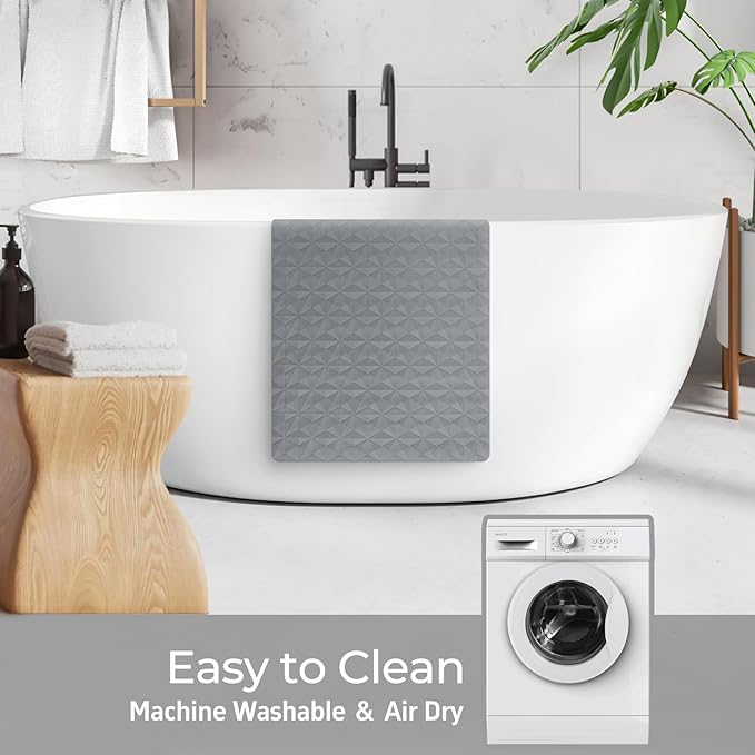 Non Slip Bathtub Mat for Bath Tub Shower - Natural Rubber Mat with Suction Cups - Large Soft Bathroom Safety Mat - Unique Diamond Pattern - Fatigue Relief - Machine Washable - 17 × 35 Inch