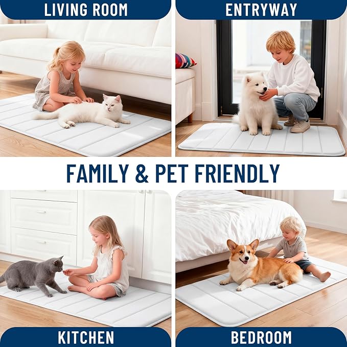 OLANLY Memory Foam Bath Mat 24x16, Super Soft Absorbent Bathroom Rugs, Quick Dry, Machine Washable Shower Floor Rugs, Bathmat Carpet, Bathroom Home Decor Accessories, White