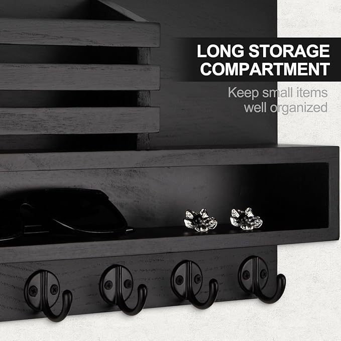 Lucundm Key and Mail Holder Wall Mount, Key Hanger with Long Storage Box and Key Hooks for Coat, Dog Leash, Home Decor Rack, House Accessories, Entry Way Organizer