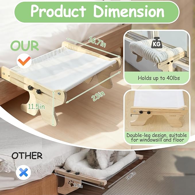 Woochpet cat Window Perch for Indoor Cats Large Window Hammock with Washable Cover Suitable for All Seasons cat Window Bed for Adults Cats and Kittens(White)