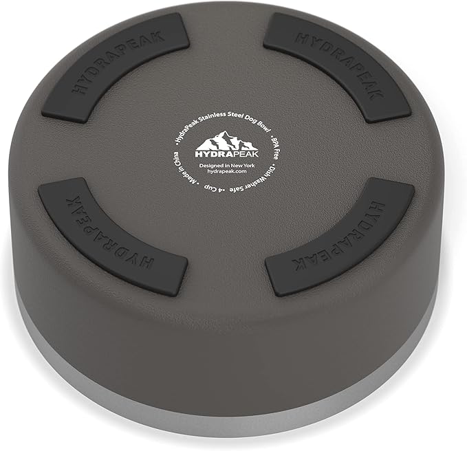 Hydrapeak Dog Bowl; Non Slip Stainless Steel; Water and Food Dish; Large Sized and Small Dogs; 32oz 64oz; Multiple Sizes; 4 Cup | Graphite