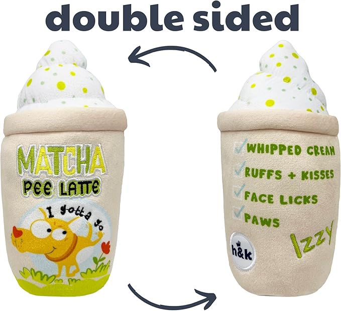 Huxley & Kent for Dogs - Matcha Pee Latte (Large) - Funny Durable Power Plush Dog Toy with Squeaker - Dog Gift