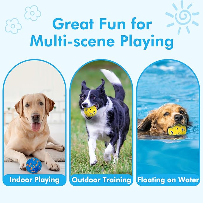 Vannon 4 Pack Dog Balls Interactive Dog Tennis Balls Indestructible Dog Teething Chew Toys for Aggressive Chewers Dog Toy Fetch Balls for Small Medium Dog E-TPU Material Lightweight Bouncy Floating