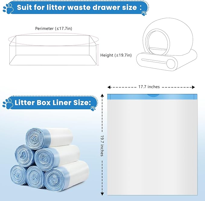 120count Cat Litter Box Liner Automatic Litter Box for Cat Polyethylene Compatible with MeoWant MW-SC01/MW-SC02 1.5 Mil Heavy Disposable Scent Free 22lb Load, 17.7 x 19.68 in