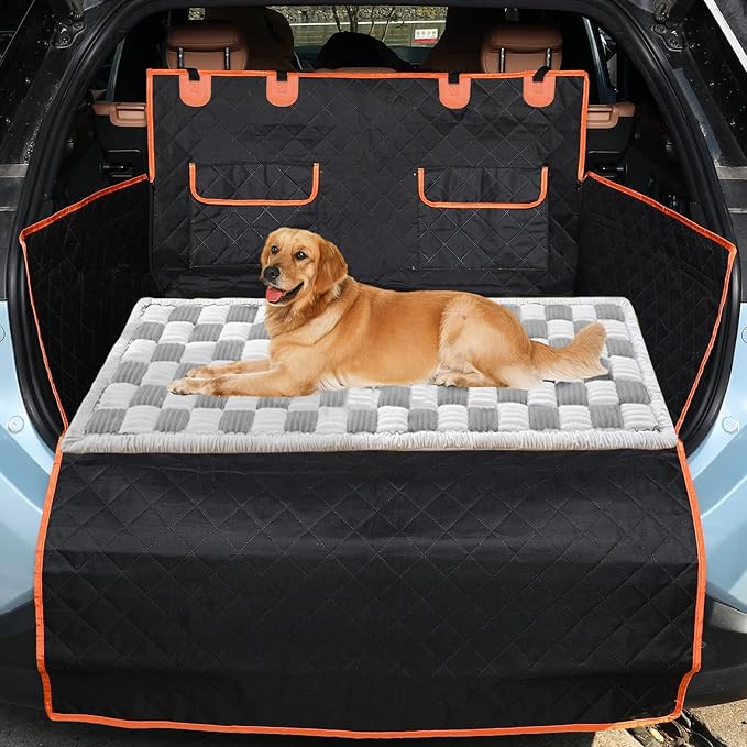 Backseat Pet Bed Mat,Dog Bed for Car,Dog Seat Cover for Car Back Seat, Non-Slip Travel Pet Mat, Fit for Backseat Extenders and Seat Covers (Light Gray&White)