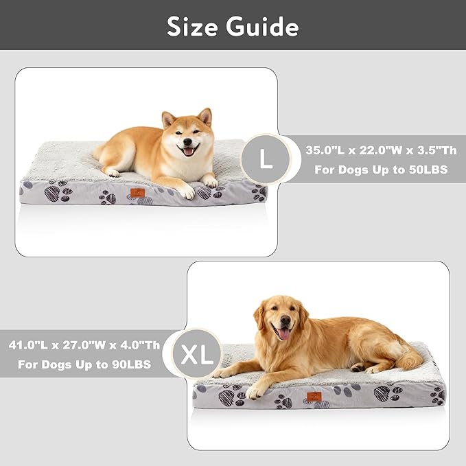 Waterproof Orthopedic Dog Bed for Extra Large Dogs 41x27x4 Inch - Egg Crate Foam Pet Crate Bed with Removable Washable Cover, Plush Top Anti-Slip Bed Mat, Beige