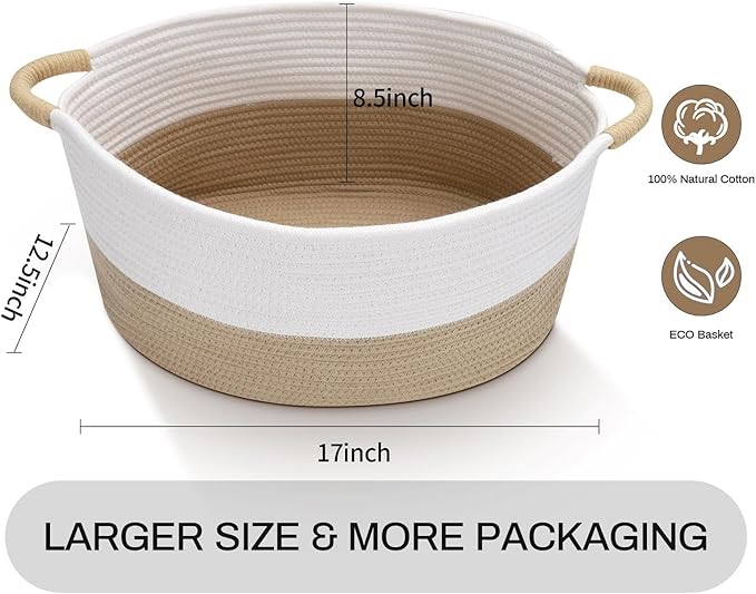 Medium Rope Basket with Handles, Medium Bohe Storage Basket, 17 "L x 12.5" W x 8.5 "H, Home Decor Organizer for Towels,toys, Books & Magazines