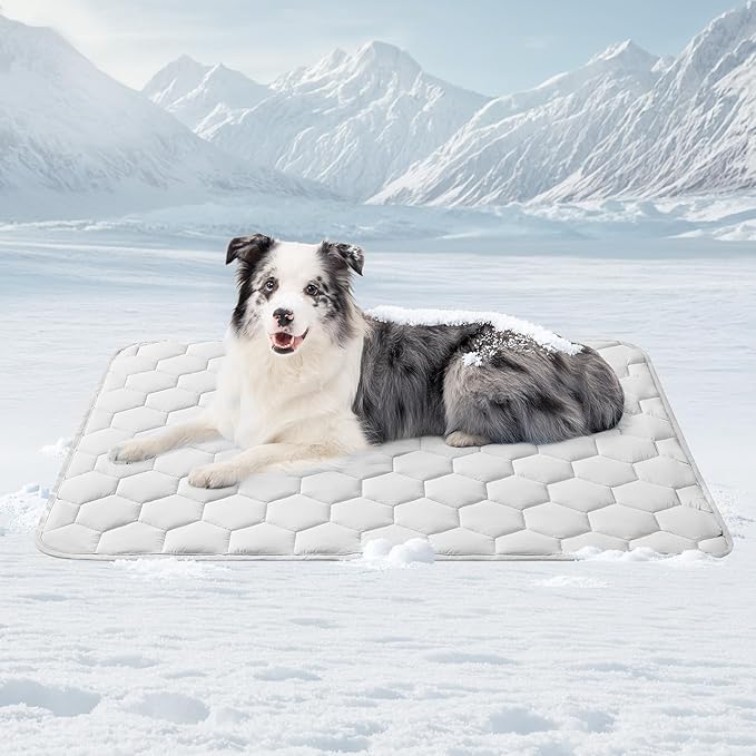 EHEYCIGA Cooling Mat for Dogs(Q-Max>0.53), Washable Dog Cooling Mat, Portable Kennel Cooling Pet Pad for Summer, Non-Slip Summer Crate Pad for Large Dog, Grey, 44x32