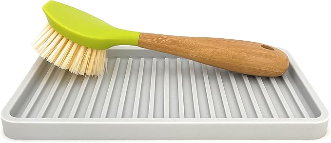 Happitasa Silicone Kitchen Sink Organizer Tray, Sponge Holder and Countertop Protector | Bathroom and Kitchen Soap Dish and Dispenser Tray (Light Grey, 10"x5.25")