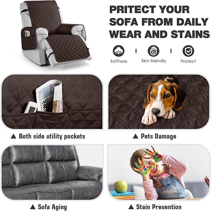TAOCOCO Non-Slip Recliner Chair Cover Sofa Slipcover, Pet Cover for Small Recliner Chair with Elastic Straps, Washable Reclining Chair Cover Recliner Furniture Protector (23'' Small, Chocolate)