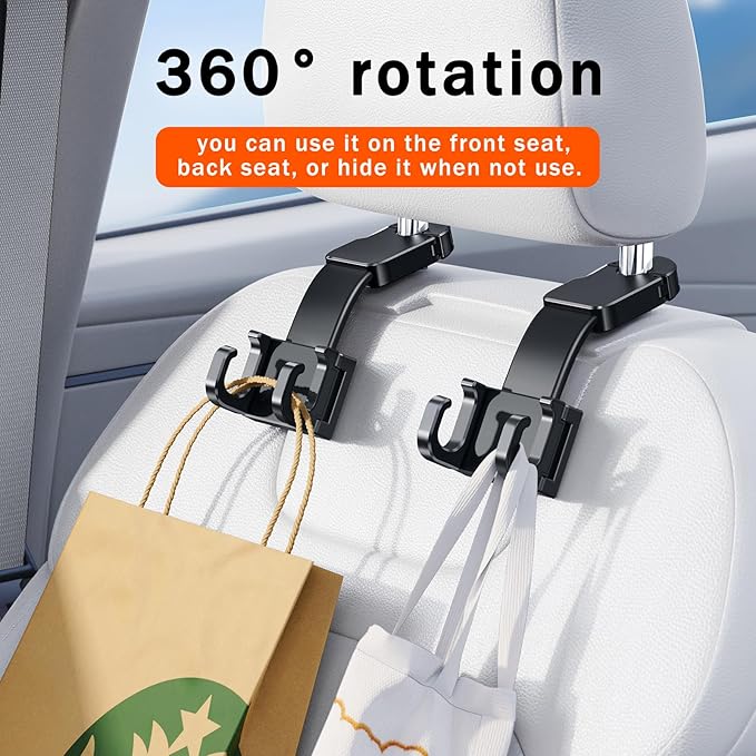 OATSBASF Adjustable Car Seat Headrest Hook, Folding Storage Headrest Hanger, Car Seat Holder Organizer for Purses, Bags, Cloths, Car Water Bottle Hooks Car Seat Assecories-1 Pack, G116, Black