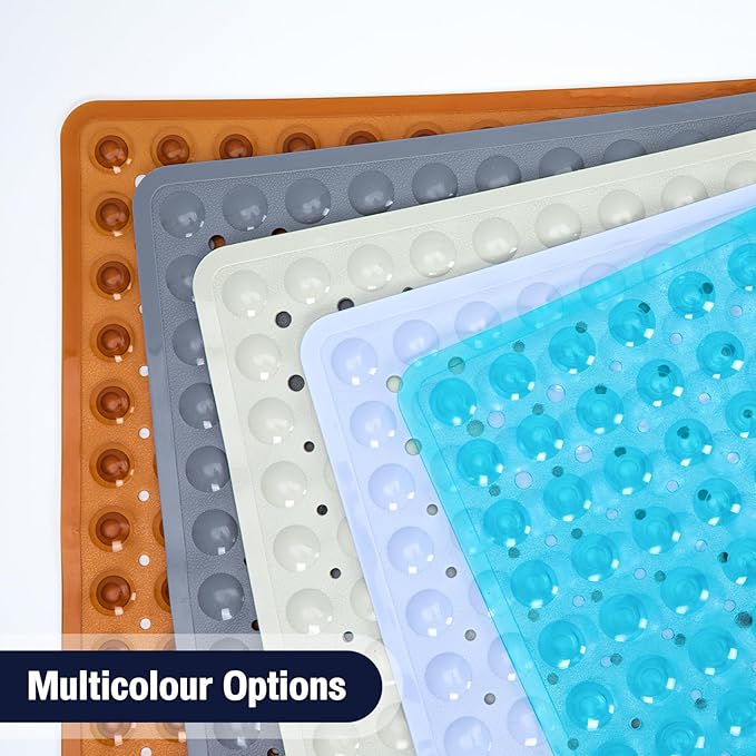 Clear Square Shower Mat Bathtub Mat Non Slip 21x21 Inch, Square Bath Mat for Inside Shower Tub, Shower Stall Mats for Bathroom Floor, Big Suction Cups Drain Hole, Easy Washable, BPA-Free